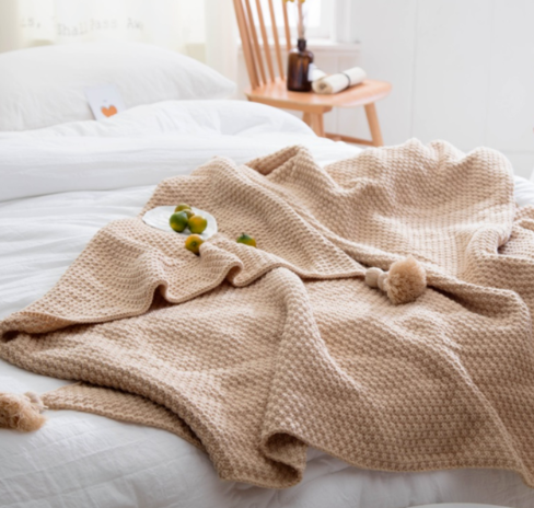 Pleated Pom-Pom Fringe Blanket