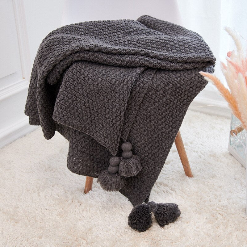 Pleated Pom-Pom Fringe Blanket